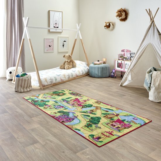 Carpet Studio Candy Town Speelkleed - Speelmat 95x200cm - Vloerkleed Kinderkamer - Anti-slip Speeltapijt - Verkeerskleed - Geel van Carpet Studio