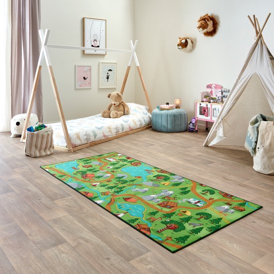 Carpet Studio Hiking Speelkleed - Speelmat 95x200cm - Vloerkleed Kinderkamer - Anti-slip Speeltapijt - Verkeerskleed - Groen van Carpet Studio