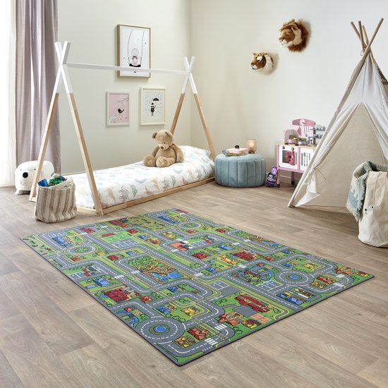Carpet Studio Playcity Speelkleed - Speelmat 140x200cm - Vloerkleed Kinderkamer - Anti-slip Speeltapijt - Verkeerskleed - Meerkleurig van Carpet Studio
