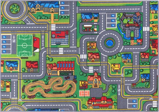 Carpet Studio Playcity Speelkleed - Speelmat 95x133cm - Vloerkleed Kinderkamer - Anti-slip Speeltapijt - Verkeerskleed - Meerkleurig van Carpet Studio