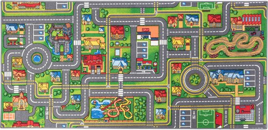 Carpet Studio Playcity Speelkleed - Speelmat 95x200cm - Vloerkleed Kinderkamer - Anti-slip Speeltapijt - Verkeerskleed - Meerkleurig van Carpet Studio
