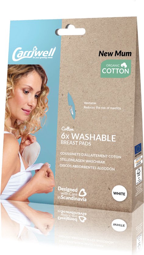 Carriwel Wasbare Zoogcompressen - Katoen - Wit – 6 stuks met wasnetje van Carriwel
