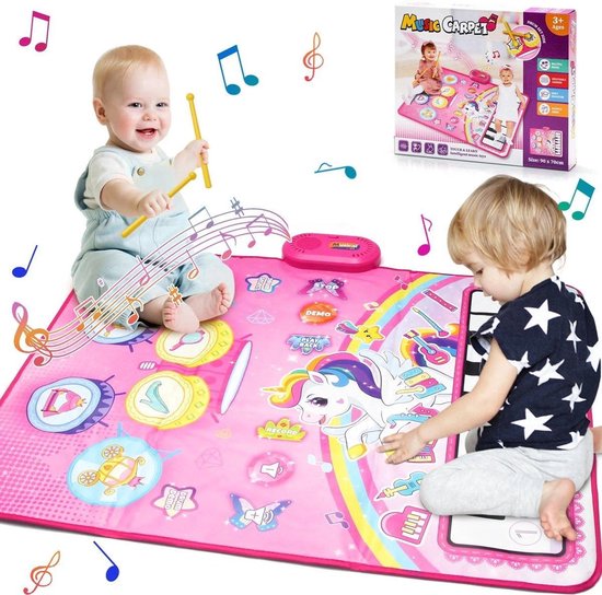 casalora - 3 in 1 Muziekmat - Kinderspeelgoed 1 2 3 Jaar - Dansmat - Pianomat - Eenhoorn touch speelkleed - Pianoklavier & Drumset met 2 Drumstokken - Cadeau Vroeg Educatief Muzikaal Leerspeelgoed - meisjes en jongens - Babyspeelgoed