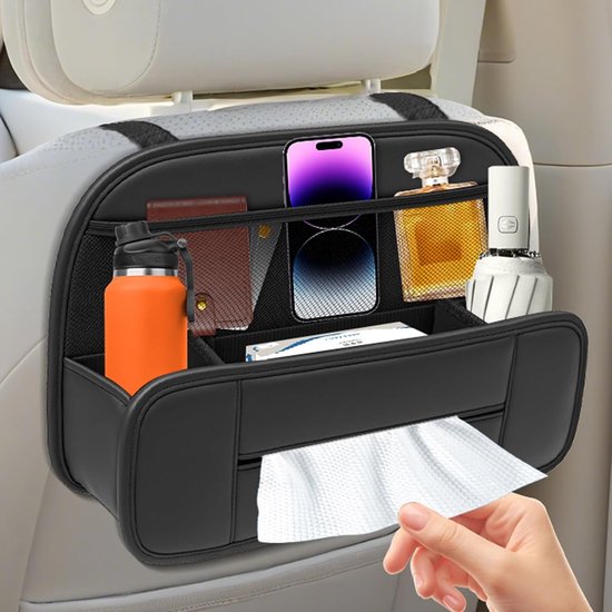 Casalora Auto-opbergtas - rugleuninghoes, opbergtas, leerachtig materiaal - multifunctioneel, waterdicht, universeel (zwart, 1 stuk)