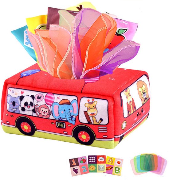 Casalora® Baby tissuebox speelgoed Speelgoed – Trekspeelgoed voor Baby's – Montessori Speelgoed – Zintuiglijk Speelgoed voor Baby's – Zachte Vulling – Ritselend Geluid – Geschikt voor Baby's van 6-36 Maanden – Rood van casalora