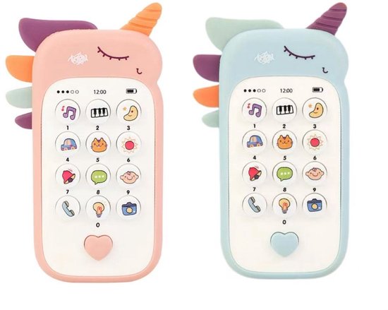 casalora - Eenhoorn telefoon - Baby speelgoed - Baby Telefoon - Educatief Speelgoed - Educatief Babyspeelgoed - Interactief Mobieltje - Baby cadeau - Blauw en Roze - Vanaf 2 Jaar