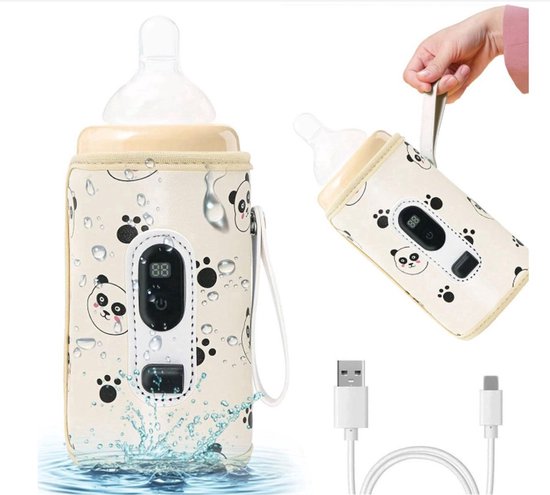 casalora® - Flessenwarmer Baby-Flessenwarmer Draadloos-Draagbare Flessenwarmer voor onderweg én thuis-USB-oplaadbaar-met LCD-scherm-Instelbare temperatuur-geschikt voor bijna alle gewone melkflessen (diameter minder dan 7,5 cm)