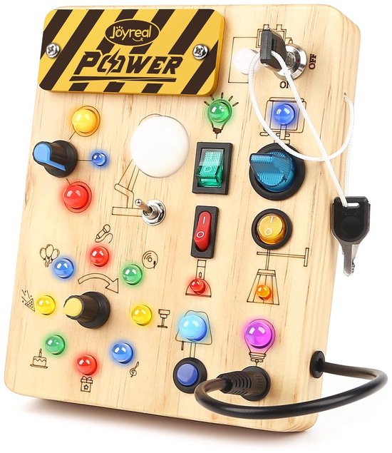 Casalora Montessori Busy Board 2 jaar, Houten Fidget Sensorisch Speelgoed voor Peuters, Activiteitenbord met 19 LED-Lampjes, Educatief Reisspeelgoed voor Jongens en Meisjes 2, 3, 4 Jaar van casalora