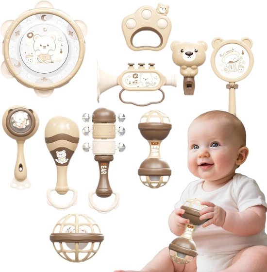 casalora - Sensorisch speelgoed voor baby's - Beige Beer Baby Rammelaarset 10 STUKS - 12-36 Maanden BPA-Vrije Bijtringen - Neutraal Kleur Baby Sensorische Rammelaar & Handgreep Training Bijtringen - Cadeautjes geschikt voor baby's