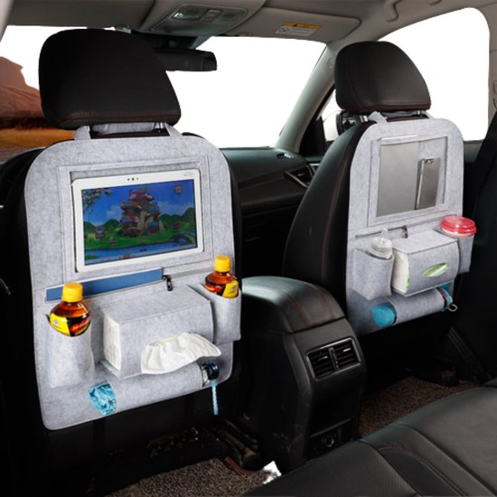 Case2go - Auto organizer met Tablet houder - Autostoel Organizer met telefoonhouder en bekerhouder auto - Licht Grijs van Case2go