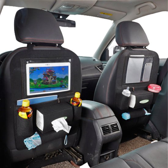 Case2go - Auto organizer met Tablet houder - Autostoel Organizer met telefoonhouder en bekerhouder auto - Zwart van Case2go
