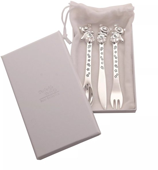 Celebrations - Twinkle Twinkle - verzilverde 3-delige bestekset - Silverplated - Baby Kado - Doop Kado - Babykamer - Babycadeau - Babykado - babygift van Merkloos