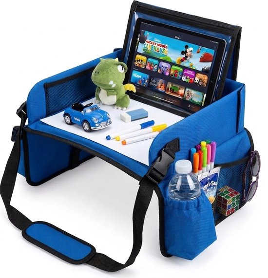 CenZ® Reistafel voor Kinderen, Tekentafel, Tablethouder, Auto en Vliegtuig Reistafel voor Kinderen, Opvouwbaar, Autotafel, Organizers, Speeltafel, Eettafel, Auto Organizer voor Kinderen, BLAUW