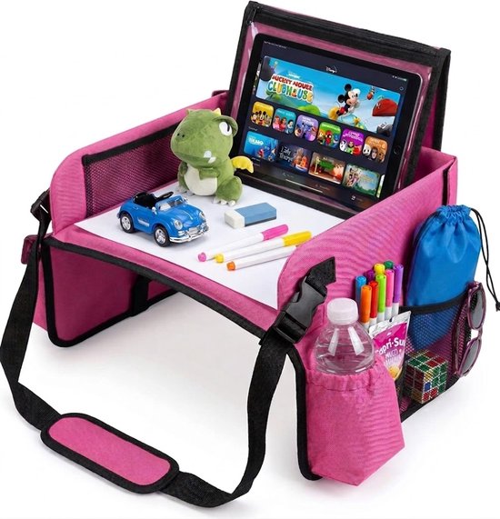 CenZ® Reistafel voor Kinderen, Tekentafel, Tablethouder, Auto en Vliegtuig Reistafel voor Kinderen, Opvouwbaar, Autotafel, Organizers, Speeltafel, Eettafel, Auto Organizer voor Kinderen, ROZE
