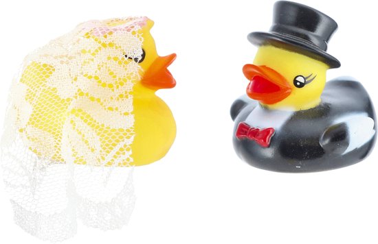 Cepewa Bruidegom en Bruid badeendjes set - rubber - 5 cm - Huwelijk/bruiloft cadeau - Trouwen - Speelgoed eendjes van Cepewa