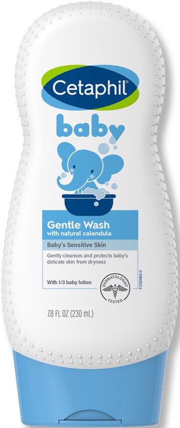 Cetaphil Gentle Baby Wash & Shampoo 2-in1 Baby Haar Shampoo & Douchecrème - Mild & Veilig voor Gevoelige Huid – Prikt Niet in de Oogjes - 230ml