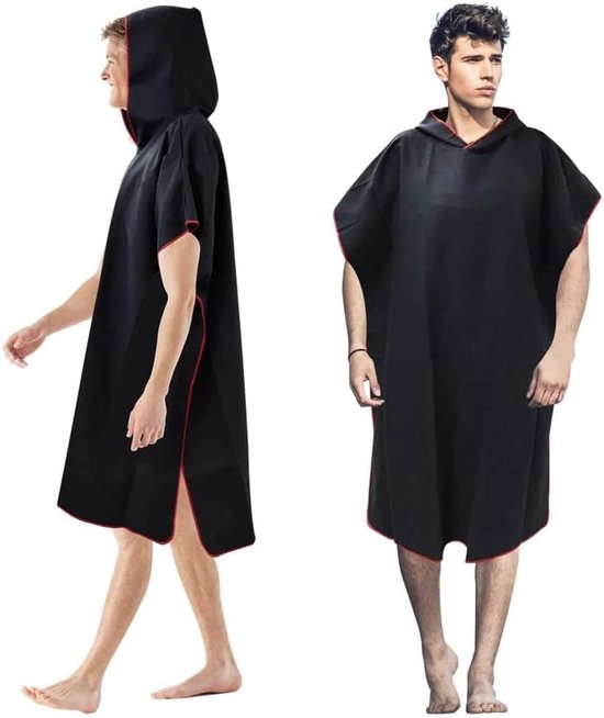 Changing Poncho Towel - Quick Dry Robe - Hooded Towel - Microfiber Wetsuit - Surf Poncho met Hood voor Surfing en Zwemmen - Unisex - Zwart van Merkloos