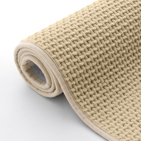 Chenille zachte badkamervloerkleed antislip wasbaar absorberend badmat badvloerkleed badkamervloerkleed douchemat voor badkamer, douche, bad - 60x90 cm, beige