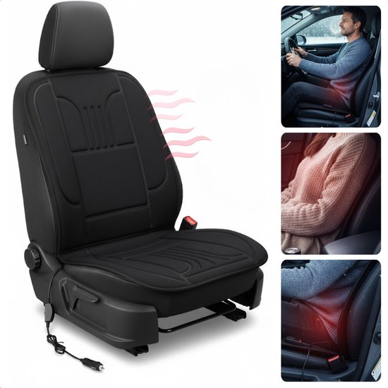 Cheqo® Autostoel Verwarmingskussen - 2 Warmtestanden - 12v - Comfortabele Padding - Auto Verwarming - Autostoel Verwarming - Verwarming Kussen Auto Stoel - Autostoel Kussen met Verwarming van Cheqo®