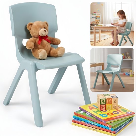 Cheqo® Kinderstoeltje - Kinderstoel - Kinderstoel Blauw - Kinderstoeltje Blauw - Kinderstoel Kunststof - Kinderstoeltje Kunststof - Kinderstoel voor Peuter - Peuterstoeltje - Peuterstoel - Kinderstoel Binnen - Kinderstoel Buiten