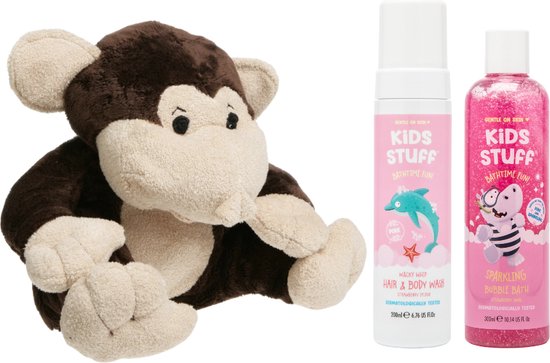 Cherry Belly Kersenpitknuffel Aapje & Kids Stuff Bad Roze - Kids Stuff Bubble Bath Sparkling - Kids Stuff Hair & Body Wash Wacky Whip - Cherry Belly Warmteknuffel Aapje van $