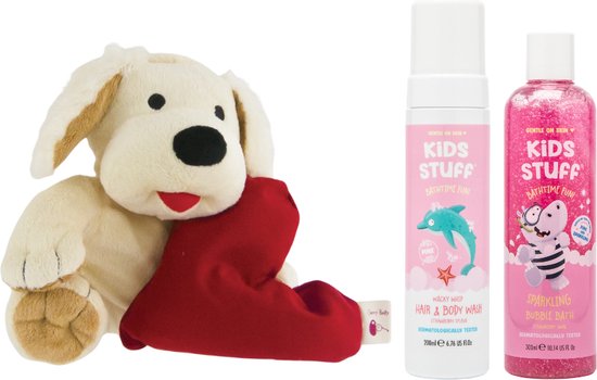 Cherry Belly Kersenpitknuffel Hond & Kids Stuff Bad Roze - Kids Stuff Bubble Bath Sparkling - Kids Stuff Hair & Body Wash Wacky Whip - Cherry Belly Warmteknuffel Hond van $