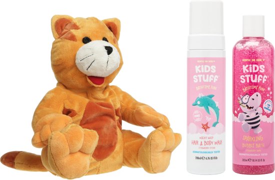 Cherry Belly Kersenpitknuffel Kat & Kids Stuff Bad Roze - Kids Stuff Bubble Bath Sparkling - Kids Stuff Hair & Body Wash Wacky Whip - Cherry Belly Warmteknuffel Kat van Kids Stuff