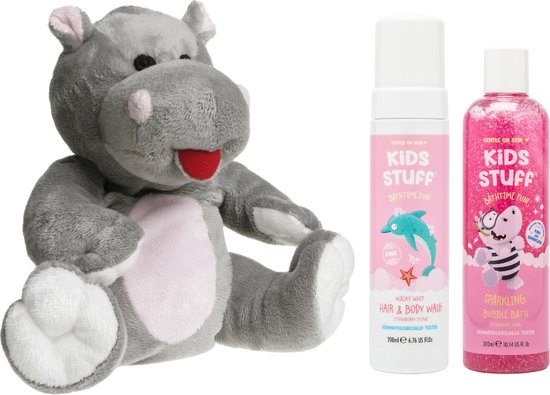 Cherry Belly Kersenpitknuffel Nijlpaard & Kids Stuff Bad Roze - Kids Stuff Bubble Bath Sparkling - Kids Stuff Hair & Body Wash Wacky Whip - Cherry Belly Warmteknuffel Nijlpaard van Kids Stuff