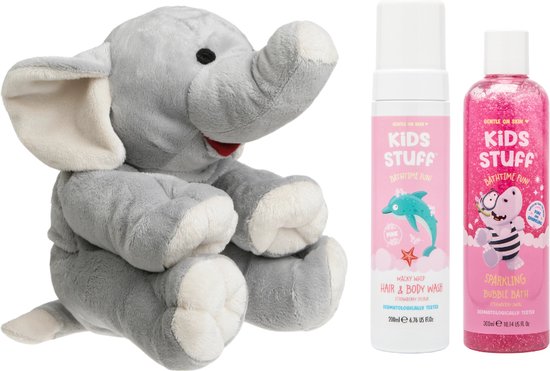 Cherry Belly Kersenpitknuffel Olifant & Kids Stuff Bad Roze - Kids Stuff Bubble Bath Sparkling - Kids Stuff Hair & Body Wash Wacky Whip - Cherry Belly Warmteknuffel Varkentje van Kids Stuff