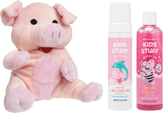 Cherry Belly Kersenpitknuffel Varkentje & Kids Stuff Bad Roze - Kids Stuff Bubble Bath Sparkling - Kids Stuff Hair & Body Wash Wacky Whip - Cherry Belly Warmteknuffel Varkentje van Kids Stuff