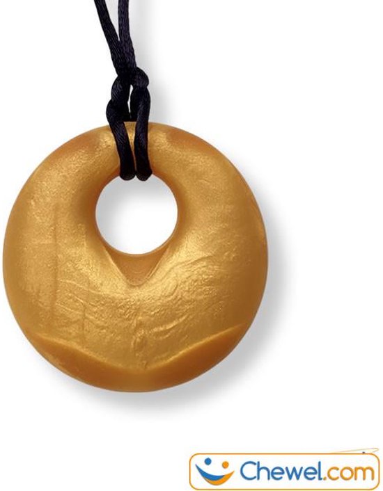 Chewel® Bijtketting Gold Round Kauwsieraad Goud | Extra Stevig | Meer Rust en Concentratie | Stop Nagelbijten en Overprikkeling | BPA vrij van Chewel®