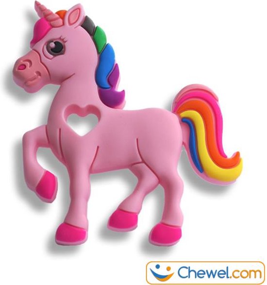 Chewel® Bijtketting Unicorn Eenhoorn Regenboog Roze - Meer Rust en Concentratie op School/Thuis - Stop Nagelbijten en Overprikkeling - BPA vrij van Chewel®