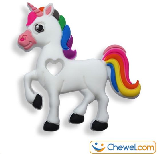 Chewel® Bijtketting Unicorn Eenhoorn Regenboog Wit | Meer Rust en Concentratie op School/Thuis | Stop Nagelbijten en Overprikkeling | BPA vrij van Chewel®