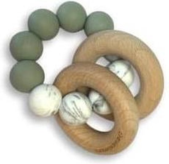 Chewies & More Basic Rattle Bijtring Sage/Marble 0m+ van Chewies & More
