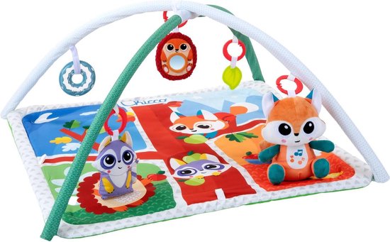 Chicco Forest Magic Babykruipdeken met speelboog, multifunctionele speelboog voor baby's, 5 afneembare hangende speelgoedjes, pluche vos, ontspannende muziek en zachte verlichting - babyspeelgoed vanaf 0 maanden van Chicco