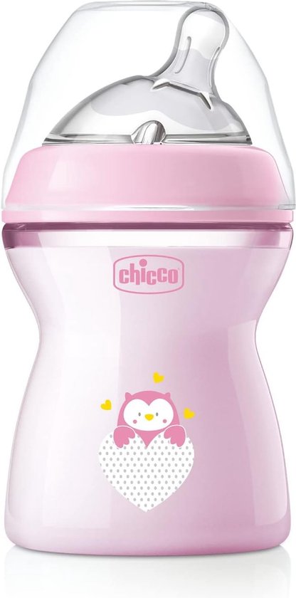 Chicco Natural Feeling Babyfles voor 2 maanden + 250 ml, fles met zuignap van zachte en flexibele siliconen, geschikt voor gemengde borstvoeding, middeldichte stroom, roze 2+ m van Merkloos