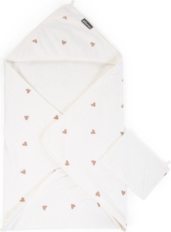 Childhome Hearts Collection - Badcape + Washandje - 80x80 Cm - Jersey - Wit van Childhome