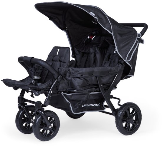Childhome Triplet Kinderwagen – 3 Zitplaatsen – Zwart – Inclusief Regenhoes & Zonnekappen – 132x85x104 cm van Merkloos