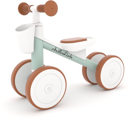 Chillafish Loopfiets 1 jaar voor jongens en meisjes - Loopwagen voor peuters - Groen en bruin - Lichtgewicht met verstelbaar stuur - Stille anti slip banden voor binnen en buiten - Model Quadi van Merkloos