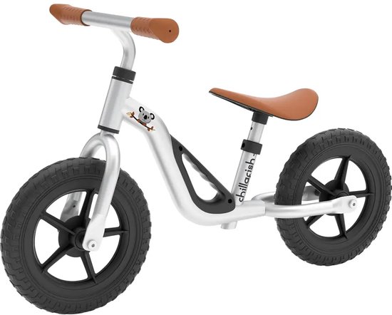 Chillafish Loopfiets 2 jaar - Lichtgewicht met verstelbaar zadel en stuur - Zilver- Loopfiets voor jongens en meisjes tot 4 jaar met handvat om te dragen en anti lek banden - Model Charlie van Chillafish