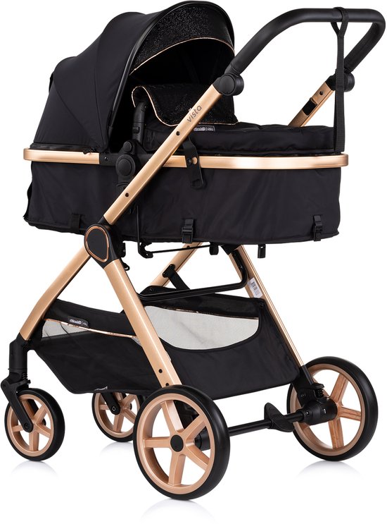 Chipolino Kinderwagen Vista - Baby wagen 2 in 1 - Kinderwagen met wieg en stoel - Licht en flexibel - Omvouwbaar - Inclusief luiertas - Zwart