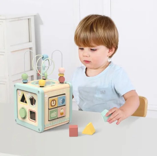 Cho Cho - Activiteitenkubus 5 in 1 - Montessori Speelgoed - Kinderspeelgoed - Blokkendoos - Speelkubus - Educatief Speelgoed - Motorisch - Peuter Speelgoed - Jongens - Meisjes - Leerzaam - Hout - Veilig - Milieuvriendelijk van Merkloos