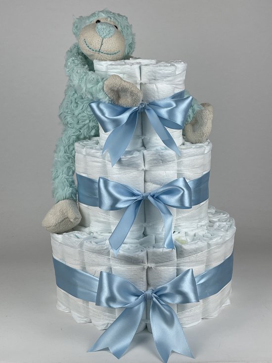 Chouette-Chouette | Luiertaart Jongen | Kraamcadeau | Geboorte Jongen | Babyshower | Aap Groen - Blauw van Chouette-Chouette