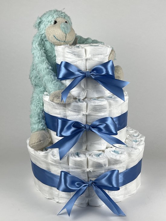 Chouette-Chouette | Luiertaart Jongen | Kraamcadeau | Geboorte Jongen | Babyshower | Aap Groen - diep Blauw van Chouette-Chouette