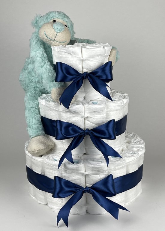 Chouette-Chouette | Luiertaart Jongen | Kraamcadeau | Geboorte Jongen | Babyshower | Aap Groen - donker Blauw van Chouette-Chouette