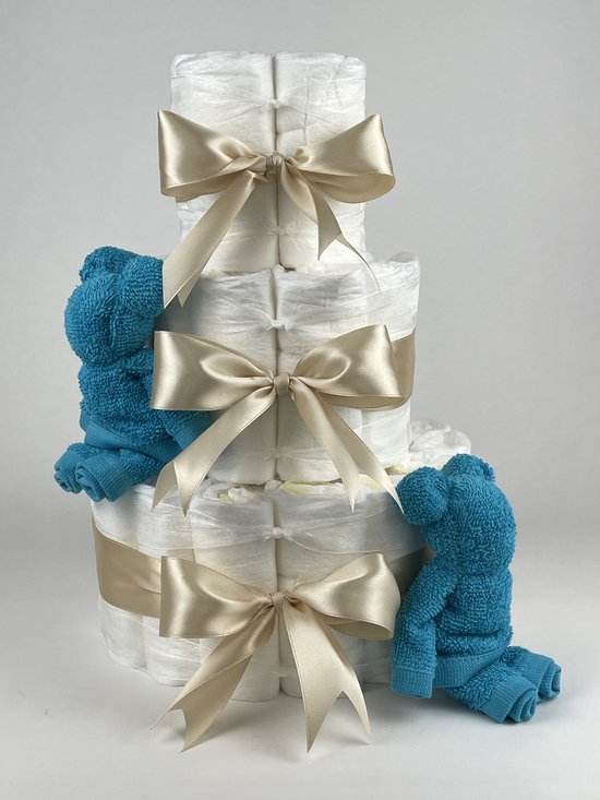 Chouette-Chouette | Luiertaart Jongen | Kraamcadeau | Geboorte Jongen | Babyshower | Beren Aqua blauw - Beige van Chouette-Chouette