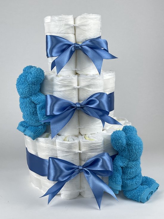 Chouette-Chouette | Luiertaart Jongen | Kraamcadeau | Geboorte Jongen | Babyshower | Beren Aqua blauw - diep Blauw van Chouette-Chouette