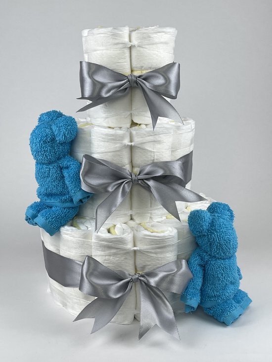 Chouette-Chouette | Luiertaart Jongen | Kraamcadeau | Geboorte Jongen | Babyshower | Beren Aqua blauw - Grijs van Chouette-Chouette