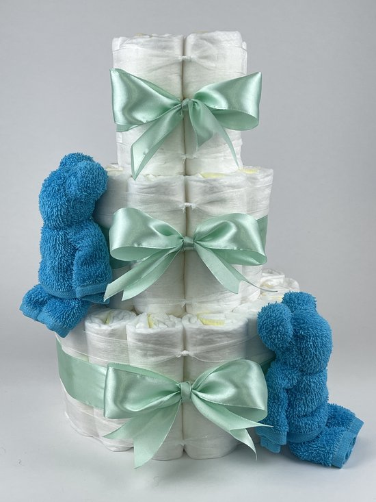 Chouette-Chouette | Luiertaart Jongen | Kraamcadeau | Geboorte Jongen | Babyshower | Beren Aqua blauw - Groen van Chouette-Chouette