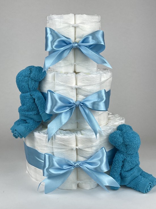 Chouette-Chouette | Luiertaart Jongen | Kraamcadeau | Geboorte Jongen | Babyshower | Beren Aqua blauw - hemels Blauw van Chouette-Chouette
